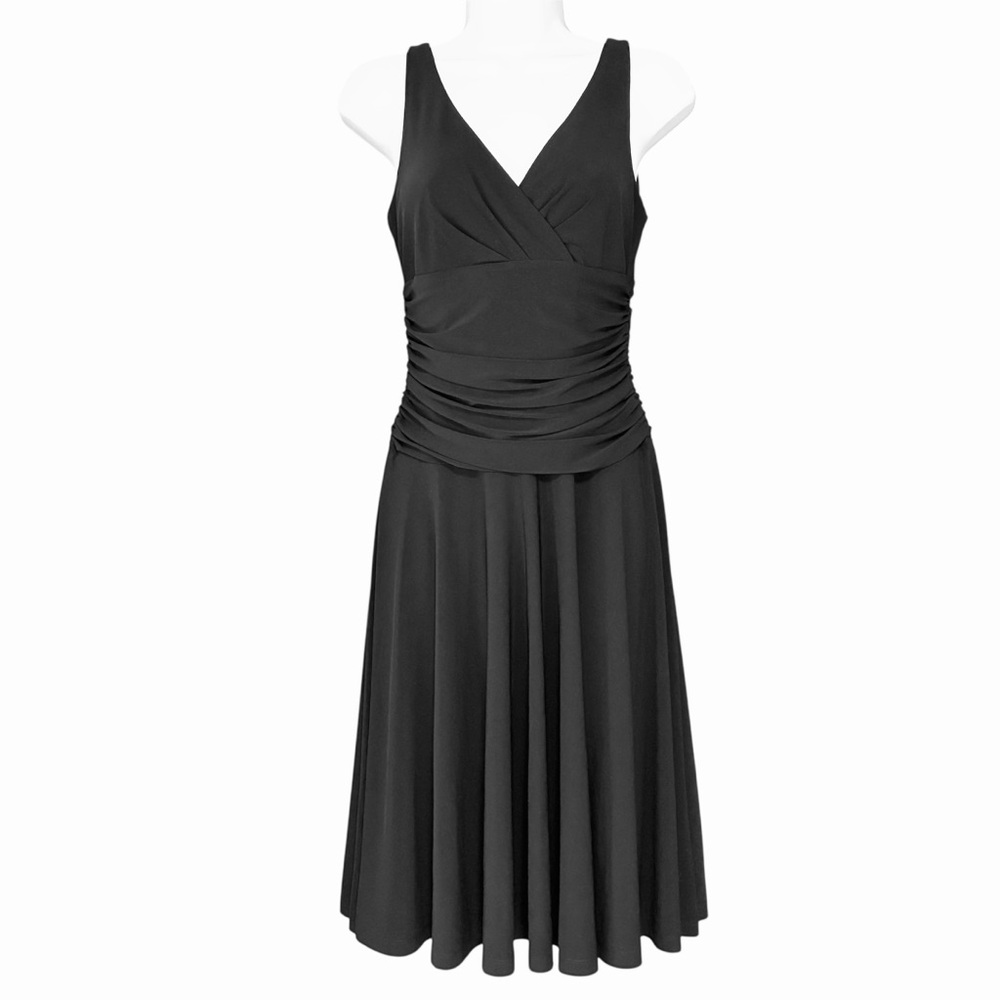 American Living Black Draped Sleeveless Fit & Flare Cocktail Midi Dress Stretch